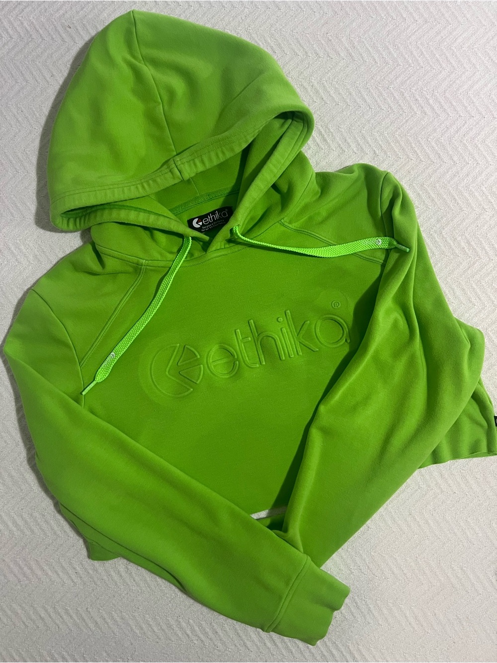 ethika Neon Lime Pullover Hoodie with Embossed Logo crop L